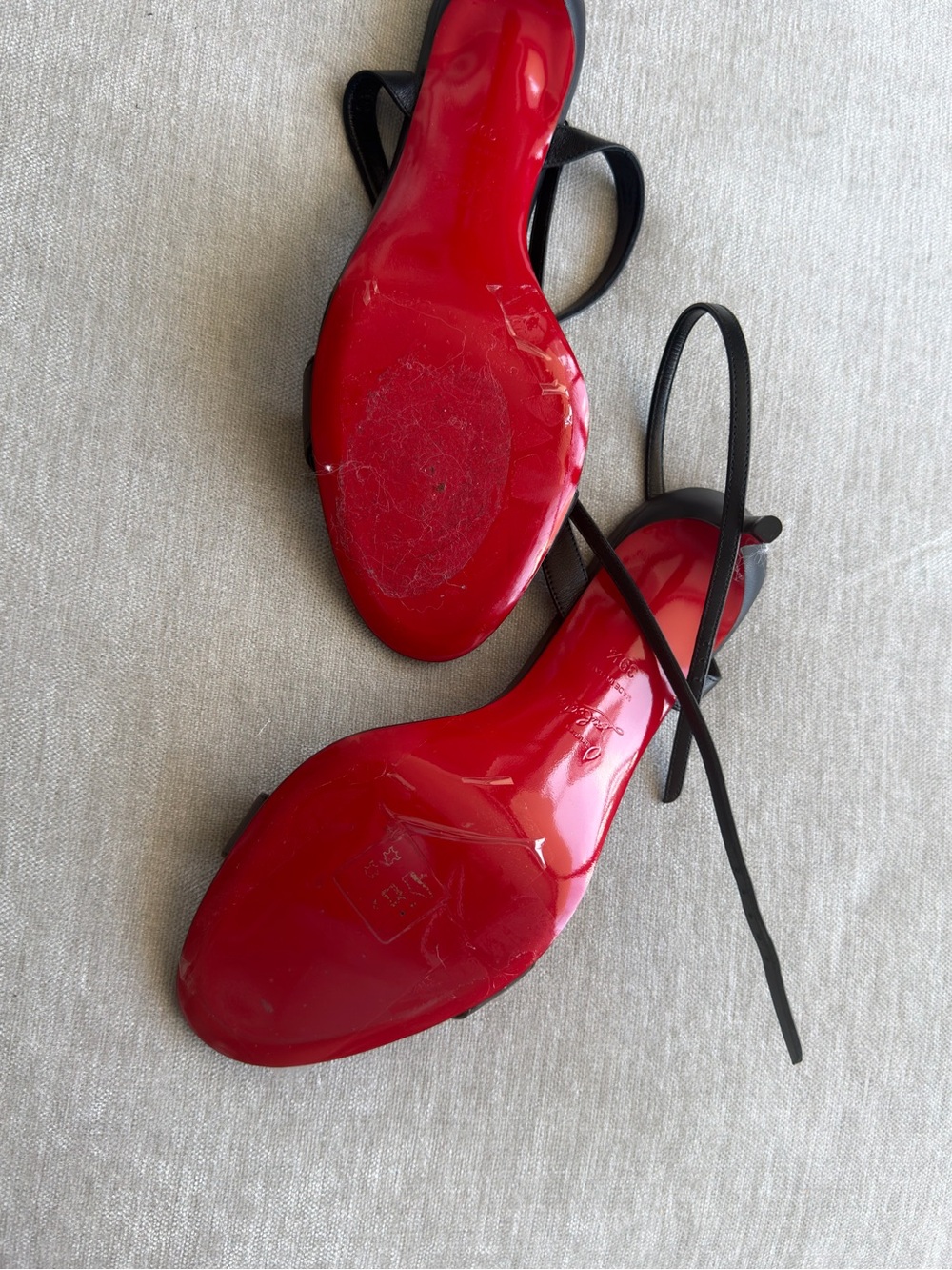 Christian Louboutin Black Leather Strappy Heels with Red Soles